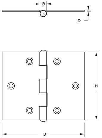 Smalscharnier met vaste pen 60x46  mm verzinkt